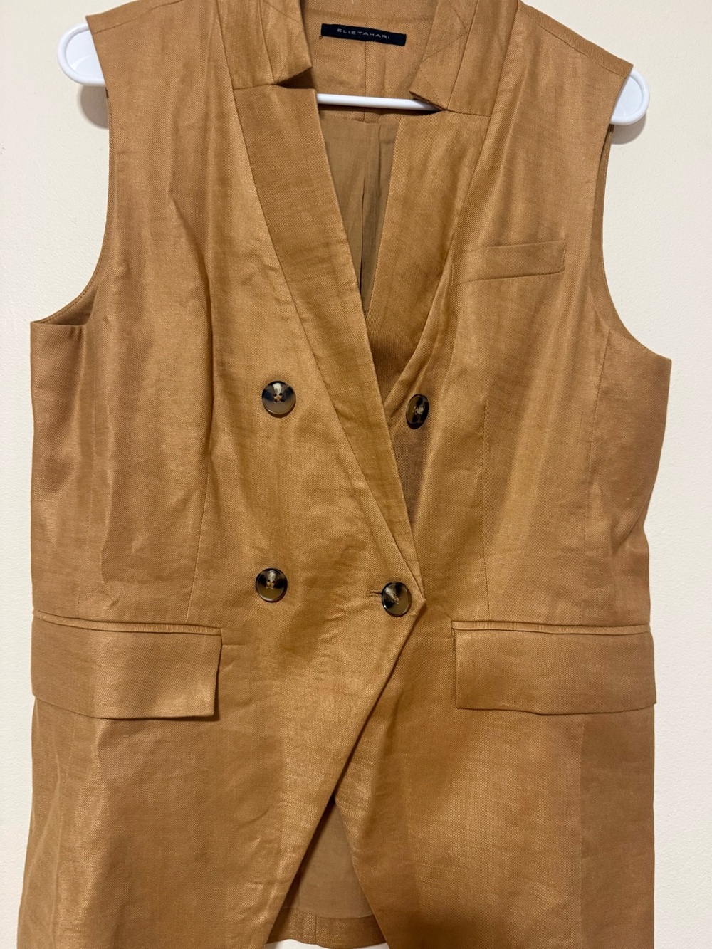 Elie Tahari Cognac Brown Sleeveless Double-Breasted Vest